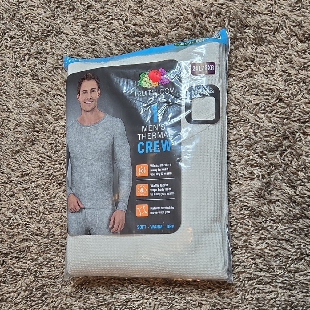 Fruit of the Loom Men 2XL Plus Size Natural Thermal Crew Shirt Top Soft Warm Dry